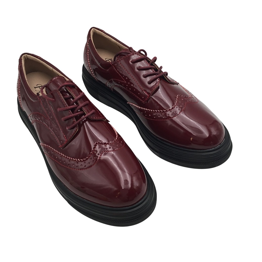 Fashion Burgundy Patent Wingtip Oxford Platform Dress Shoes Size 42 339‎